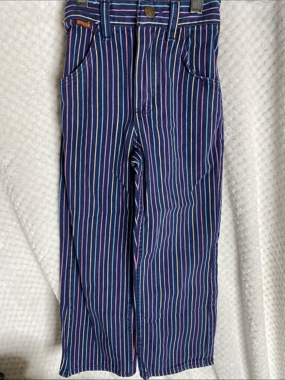 Rustler Vintage Blue Denim Rainbow Striped Girls Jeans